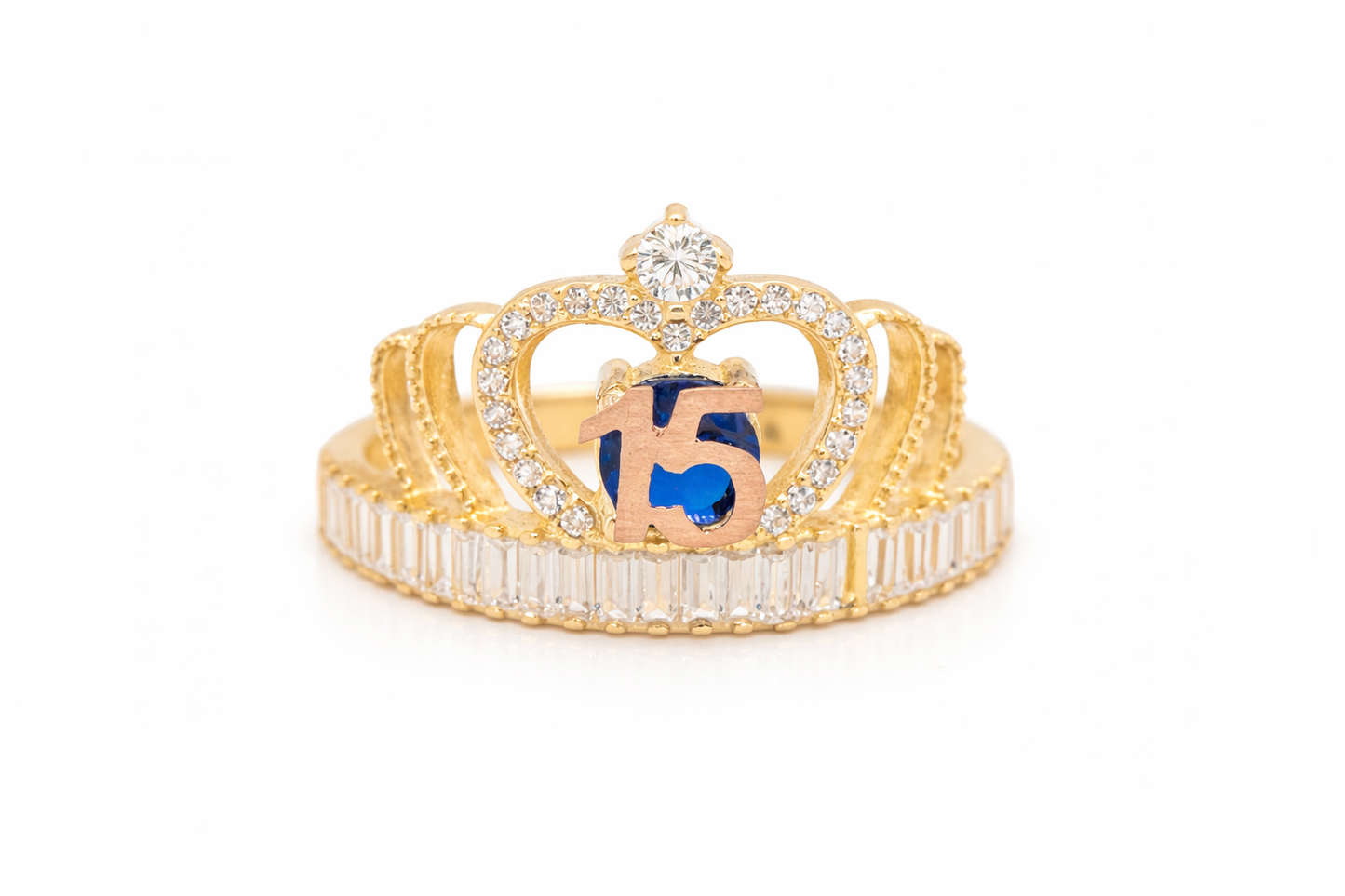 15 CROWN RING BLUE STONE SIZE 6,75 14K