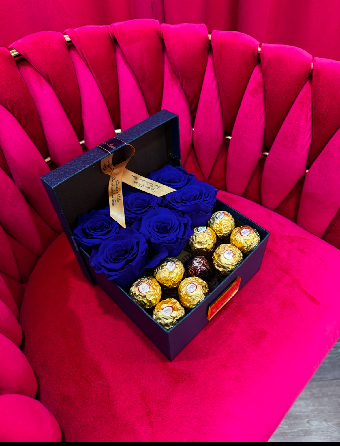 Blue Box Preserved Blue Roses with Chocolates