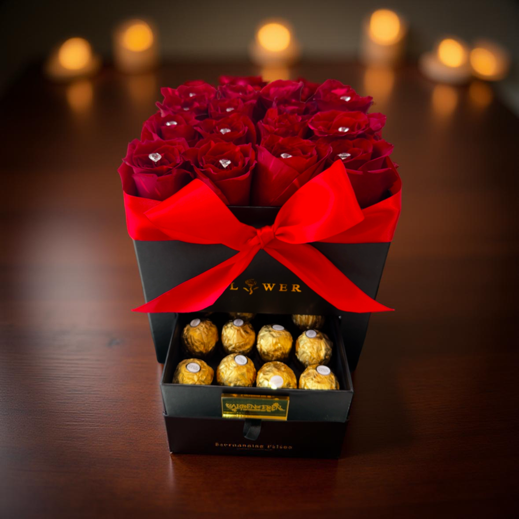 Luxury Diamond Roses Box with Hidden Chocolates
