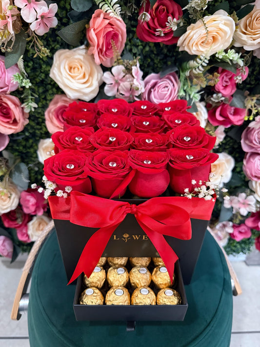 Luxury Diamond Roses Box with Hidden Chocolates