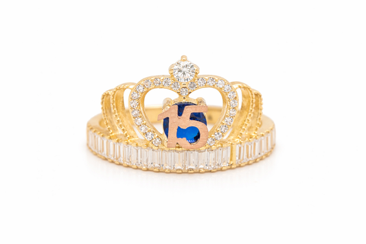 15 CROWN RING BLUE STONE SIZE 6,75 14K