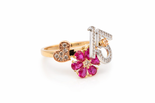15 YEARS RING RED FLOWER 14K SIZE 7