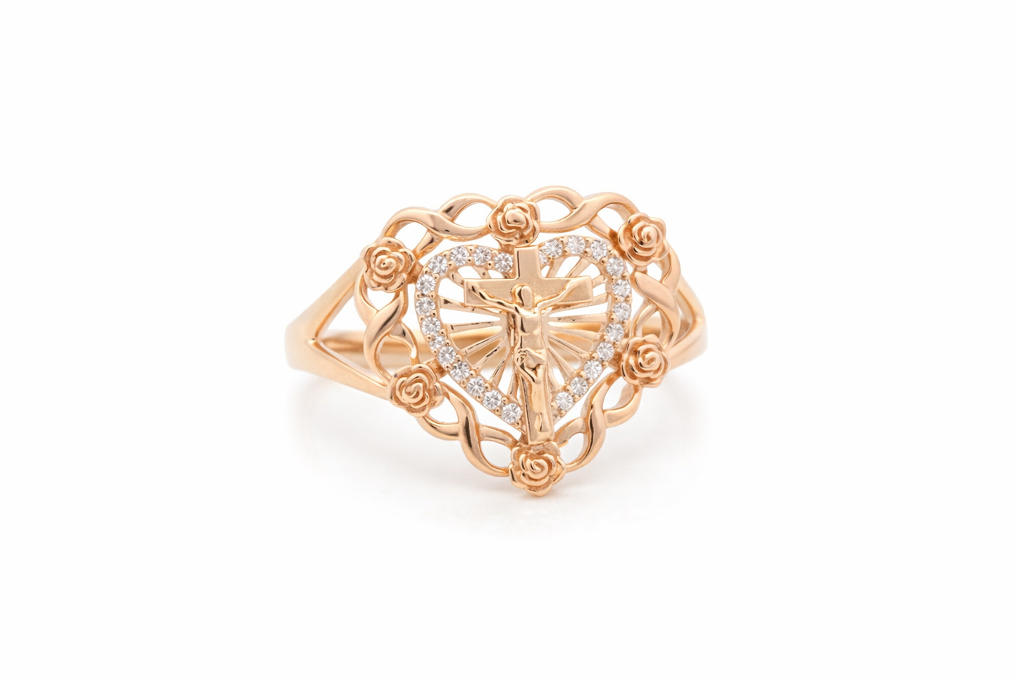 14K CRIST IN HEART RING SIZE 7