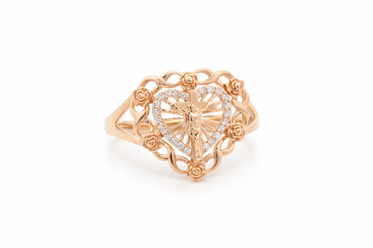 14K CRIST IN HEART RING SIZE 7