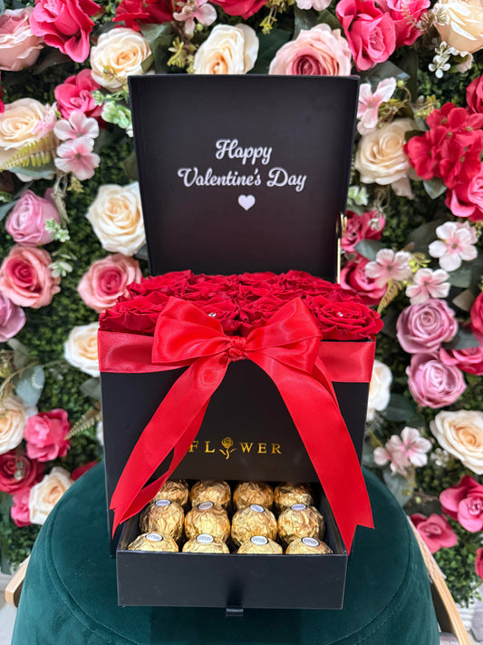 Valentine's Box with Preserved Roses & Chocolates